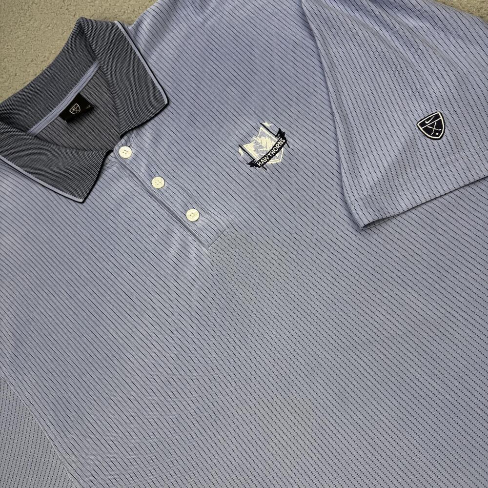 Nike Golf Polo Shirt Mens XL Blue Micro Stripe Hawthorns Golf Soft Embroidered